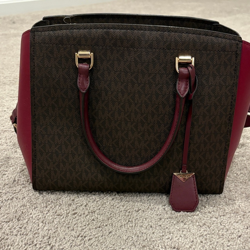 Authentic Michael Kors Handbag Tote Brown/Red Leather